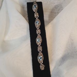 💙MARCASITE BLUE TOPAZ/925 STERLING SILVER/ LINK BRACELET 💙 VTG  FIRM PRICE⭐